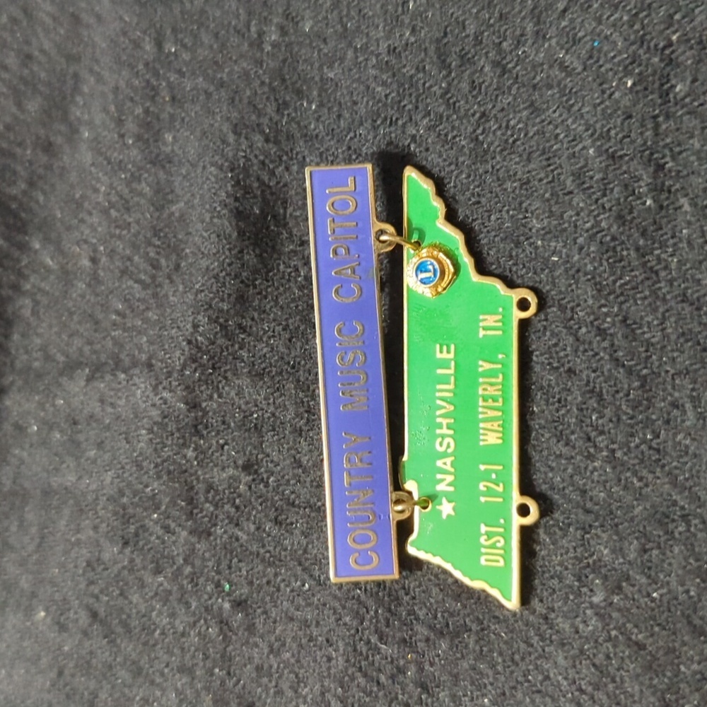 Gold Tone Green Blue Country Music Capitol Nashville Tennessee Statement Pin